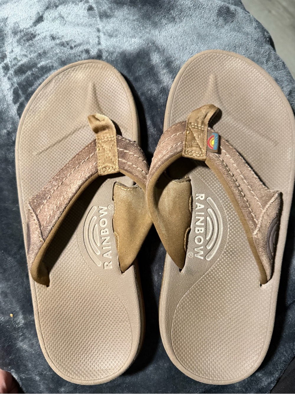 Rainbow Tan Leather Slide Sandals
